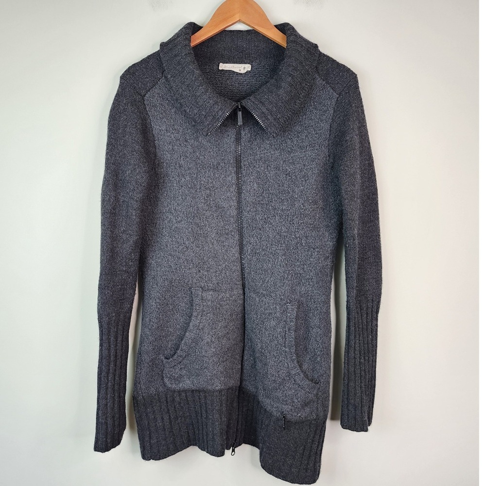 Smartwool Full Zip Cardigan Sweater Women's M Gray Merino Wool Ribbed Knit
